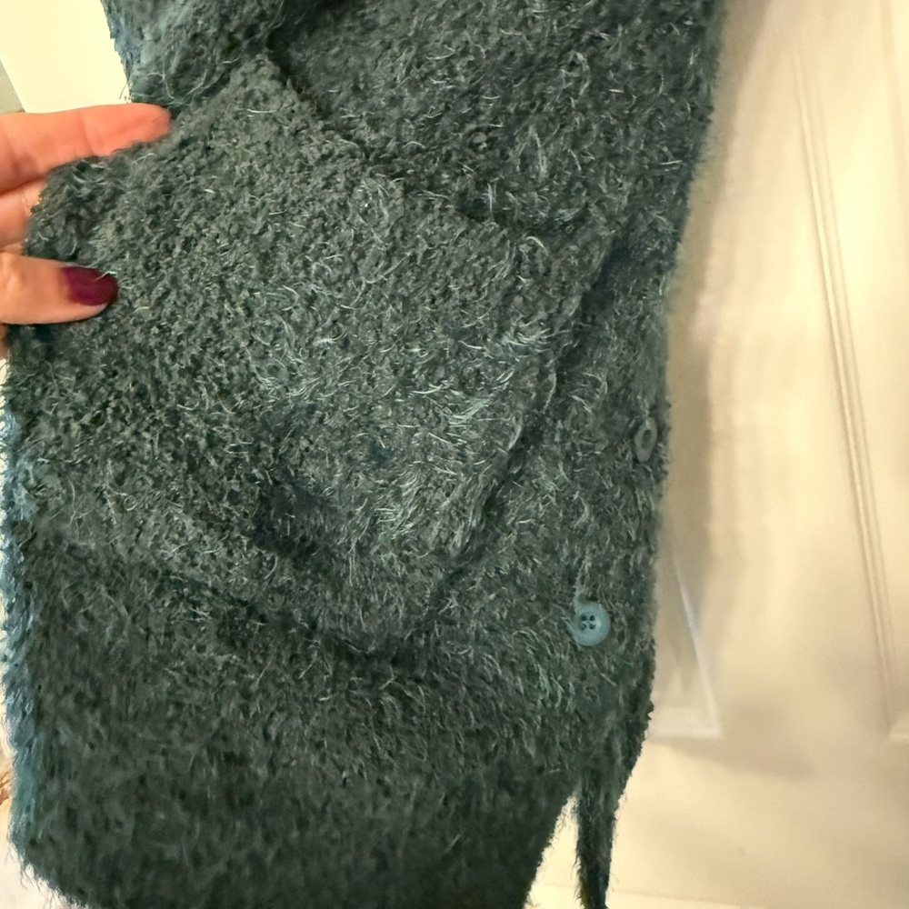 Skies Are Blue Cozy Dark Green Button-Up 3/4 Length Long Cardigan - Picture 7 of 10